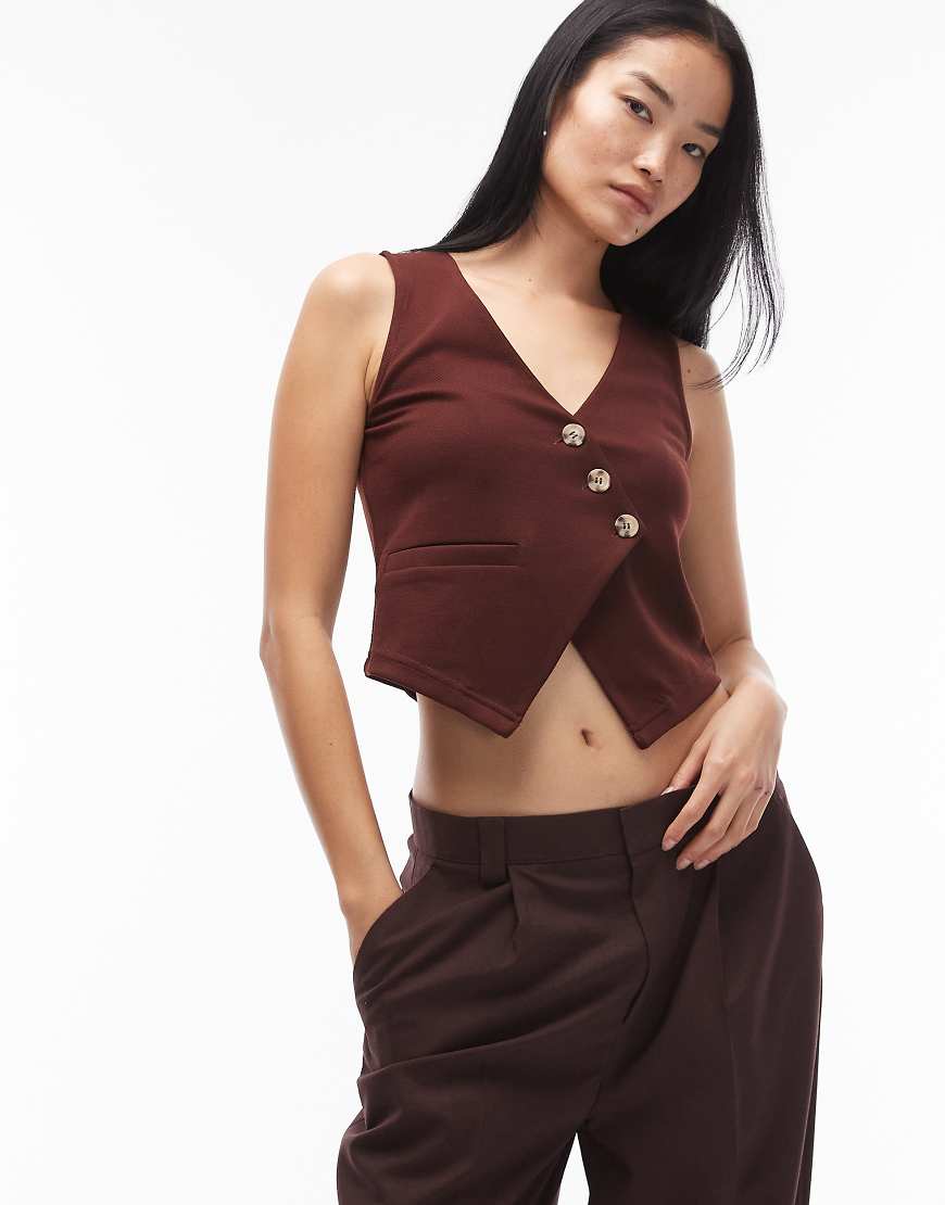 ASOS DESIGN - Asymmetrisch geschnittenes Westen-Top aus Jersey-Twill in Schokobraun-Brown von ASOS DESIGN