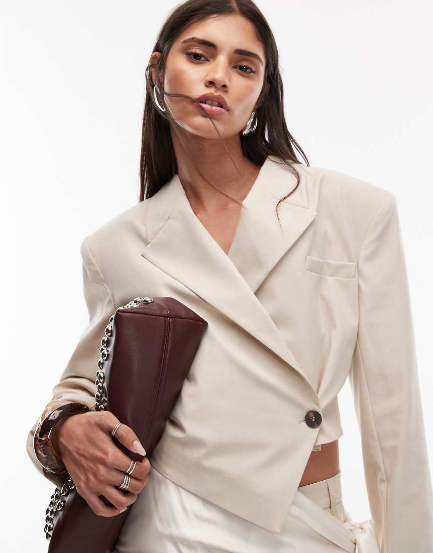 ASOS DESIGN - Asymmetrischer Blouson-Blazer in Steinbeige, Kombiteil-Neutral von ASOS DESIGN