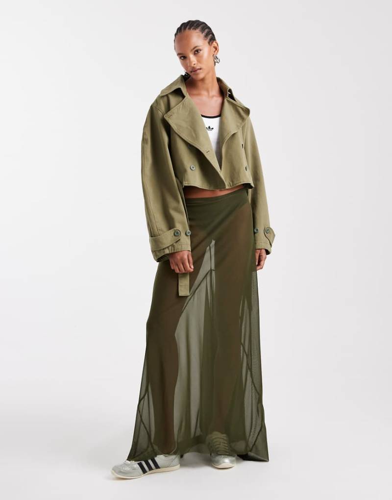 ASOS DESIGN - Asymmetrischer Maxirock aus Netzstoff in Khaki-Grün von ASOS DESIGN