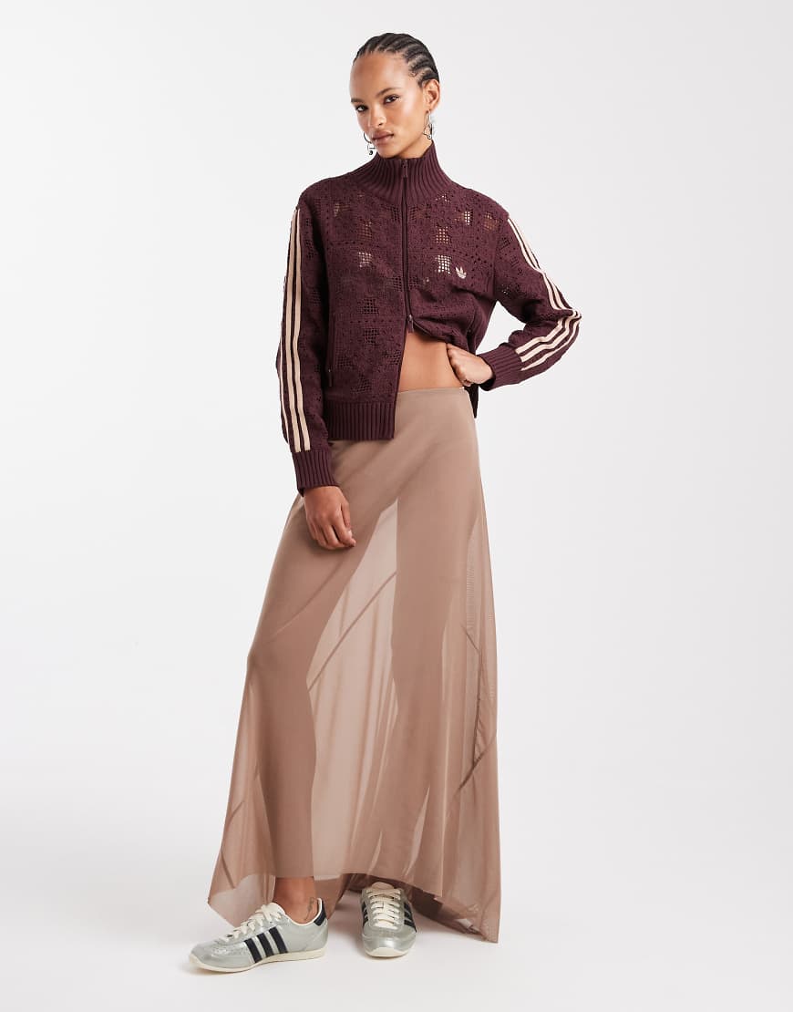 ASOS DESIGN - Asymmetrischer Maxirock aus Netzstoff in Steinbeige-Neutral von ASOS DESIGN