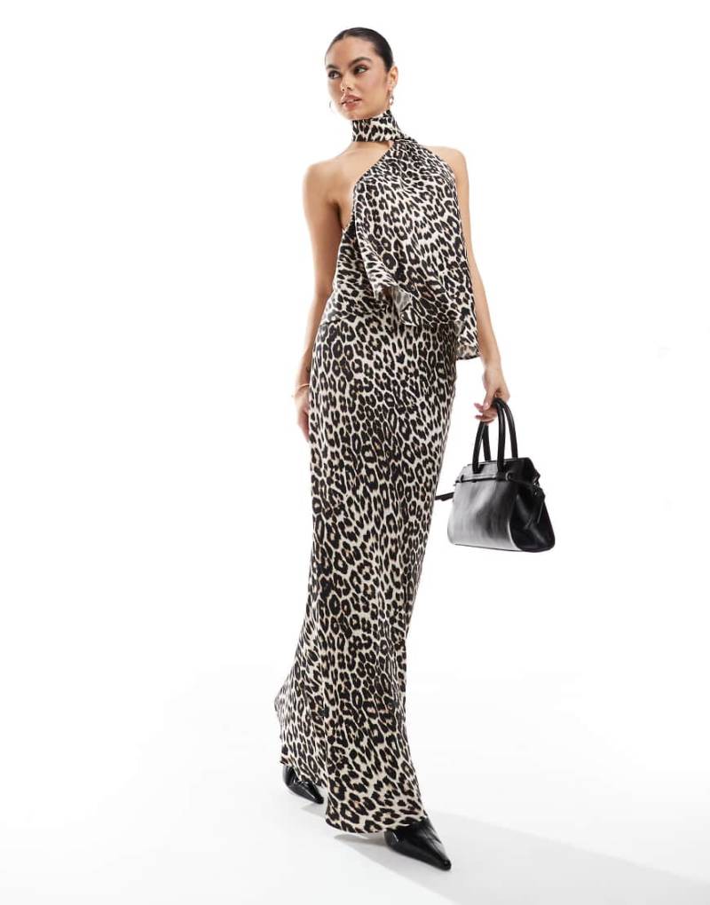 ASOS DESIGN - Asymmetrischer Maxirock aus Satin mit Leopardenfellmuster, Kombiteil-Bunt von ASOS DESIGN