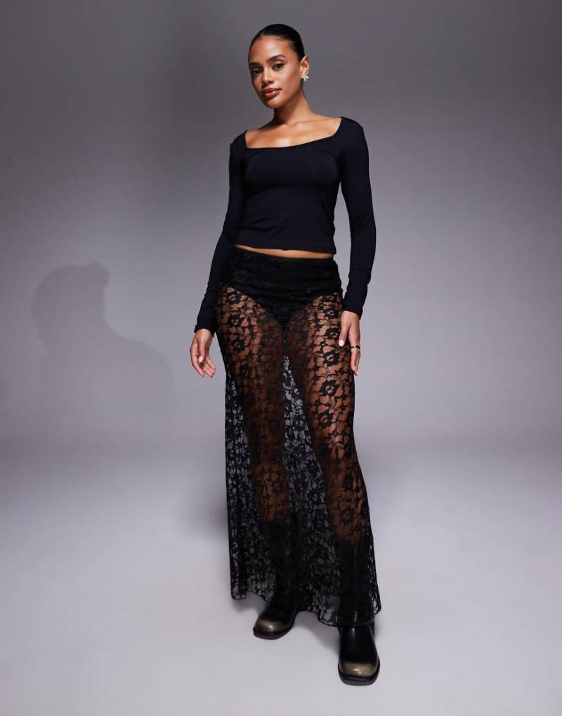 ASOS DESIGN - Asymmetrischer Maxirock aus Spitze in Schwarz von ASOS DESIGN