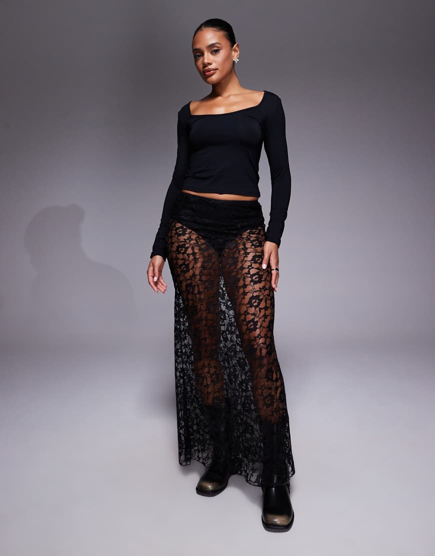 ASOS DESIGN - Asymmetrischer Maxirock aus Spitze in Schwarz von ASOS DESIGN