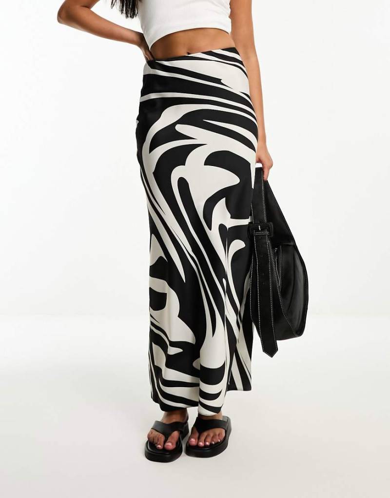 ASOS DESIGN - Asymmetrischer Satin-Maxirock mit grafischem Marmormuster-Bunt von ASOS DESIGN