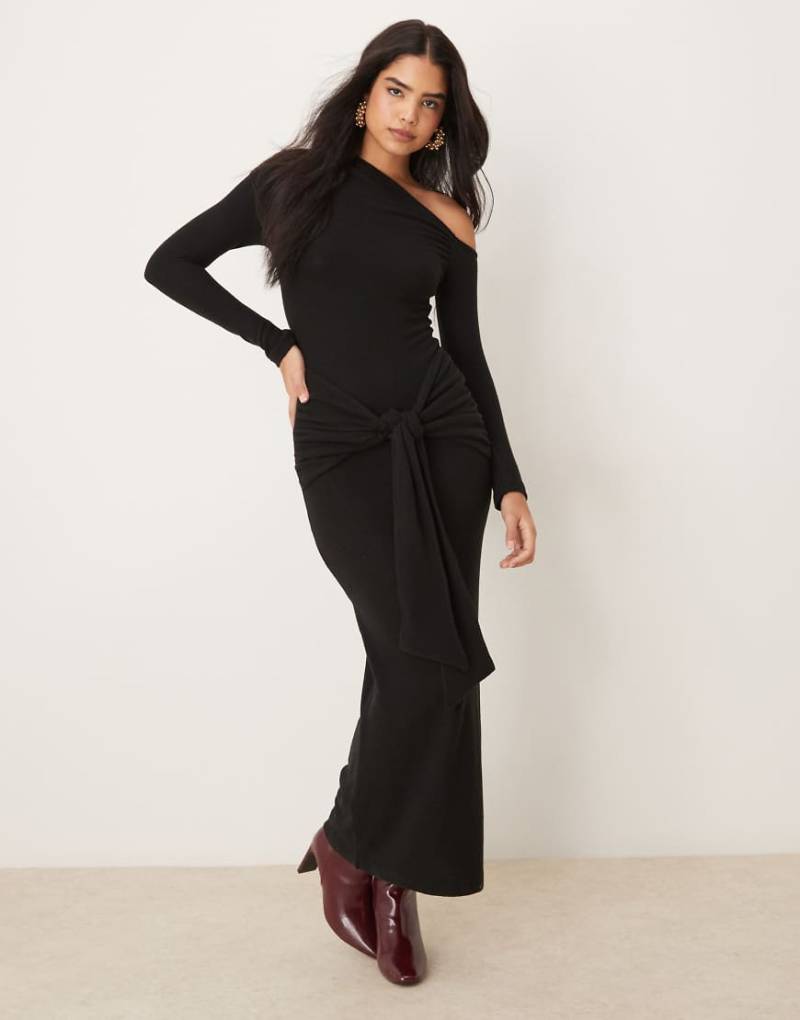ASOS DESIGN - Asymmetrisches, superweiches Maxikleid in Schwarz mit Schnürung von ASOS DESIGN