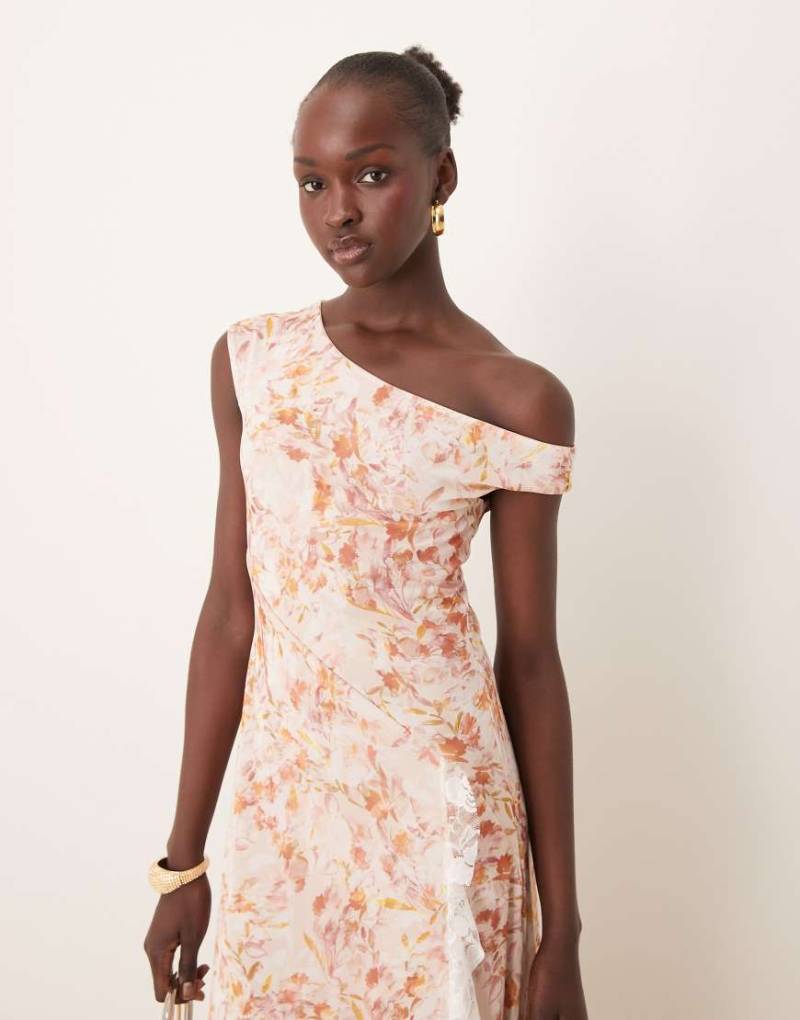 ASOS DESIGN - Asymmetrisches Maxikleid aus Spitzenmix mit Zipfelsaum und Blümchenprint-Bunt von ASOS DESIGN