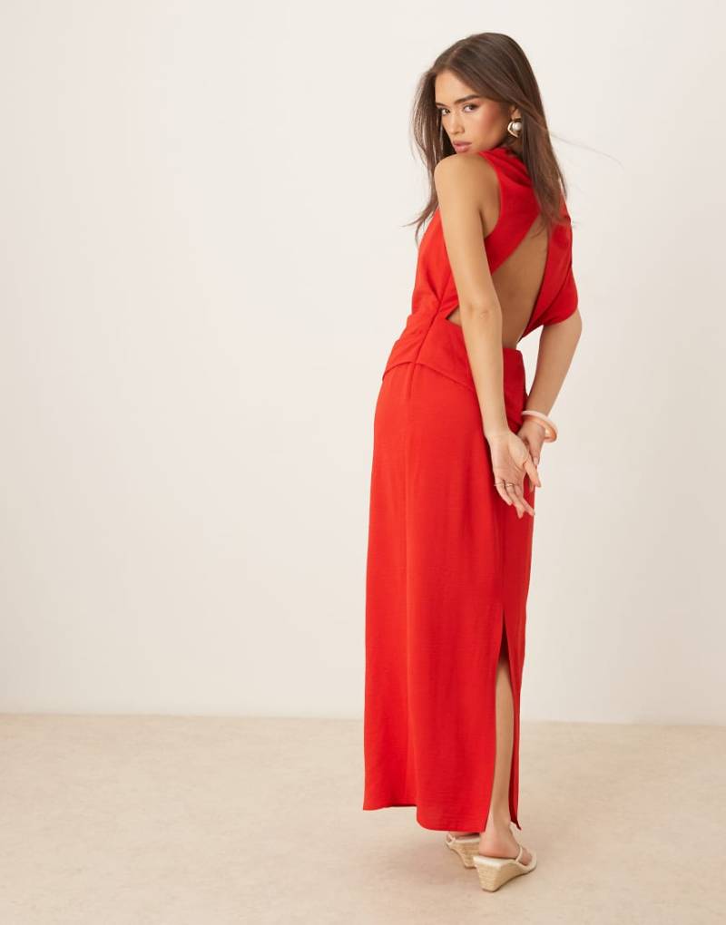 ASOS DESIGN - Asymmetrisches Midikleid in Rot mit verdrehter Rückseite von ASOS DESIGN