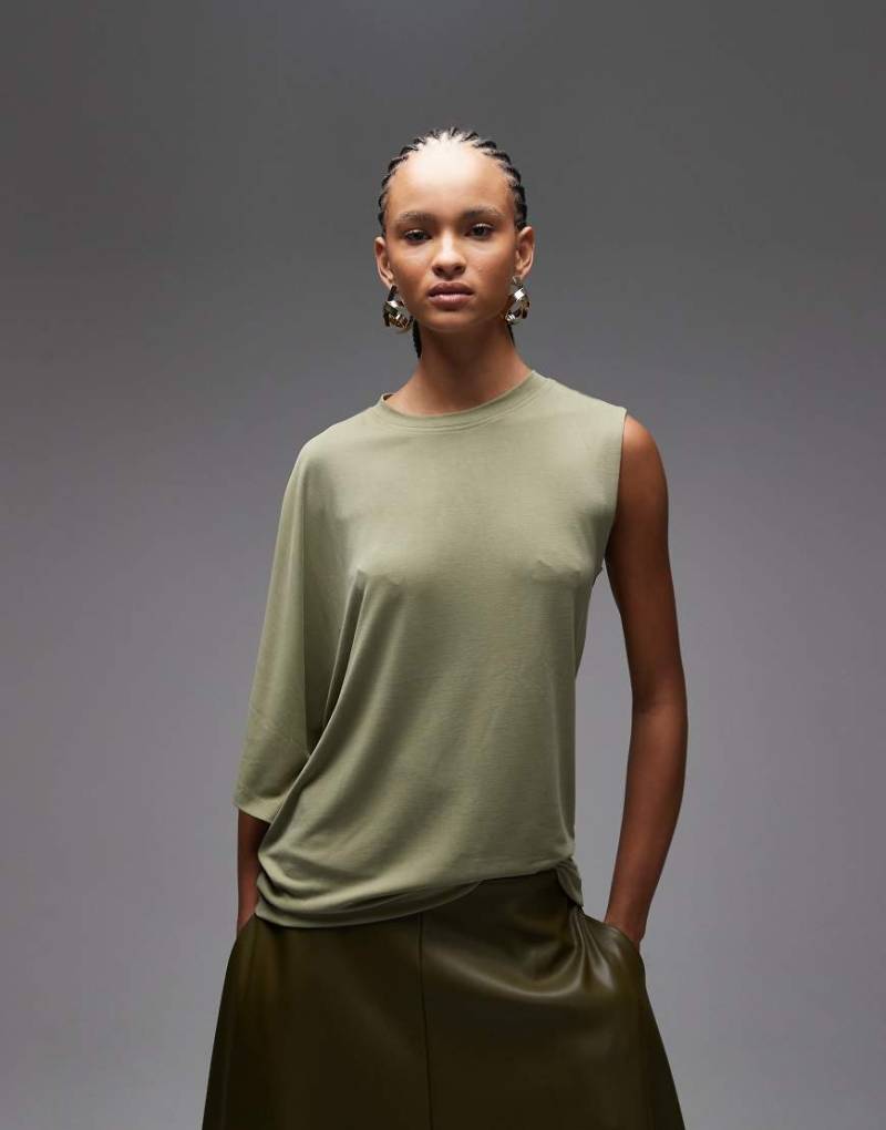 ASOS DESIGN - Asymmetrisches T-Shirt in Salbeigrün mit lockerem Schnitt von ASOS DESIGN