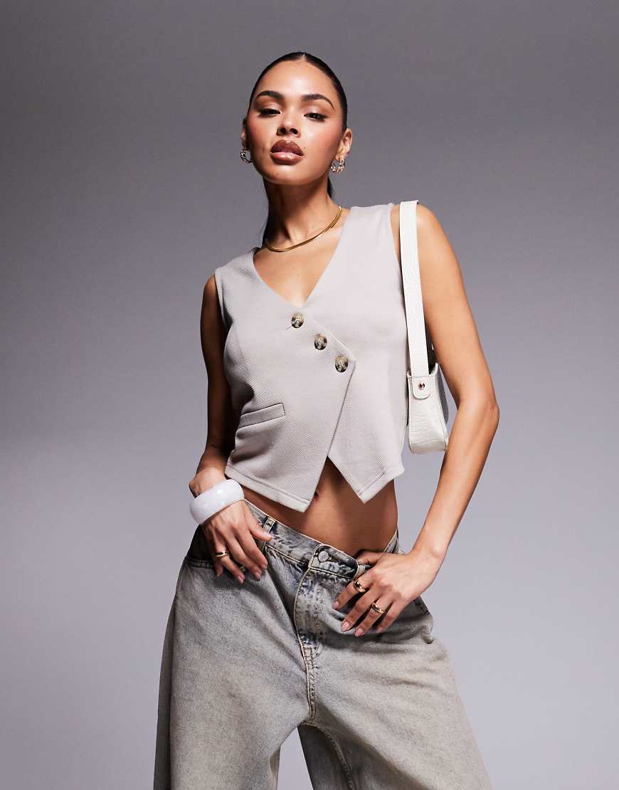 ASOS DESIGN - Asymmetrisches Westen-Top in Steinbeige-Neutral von ASOS DESIGN