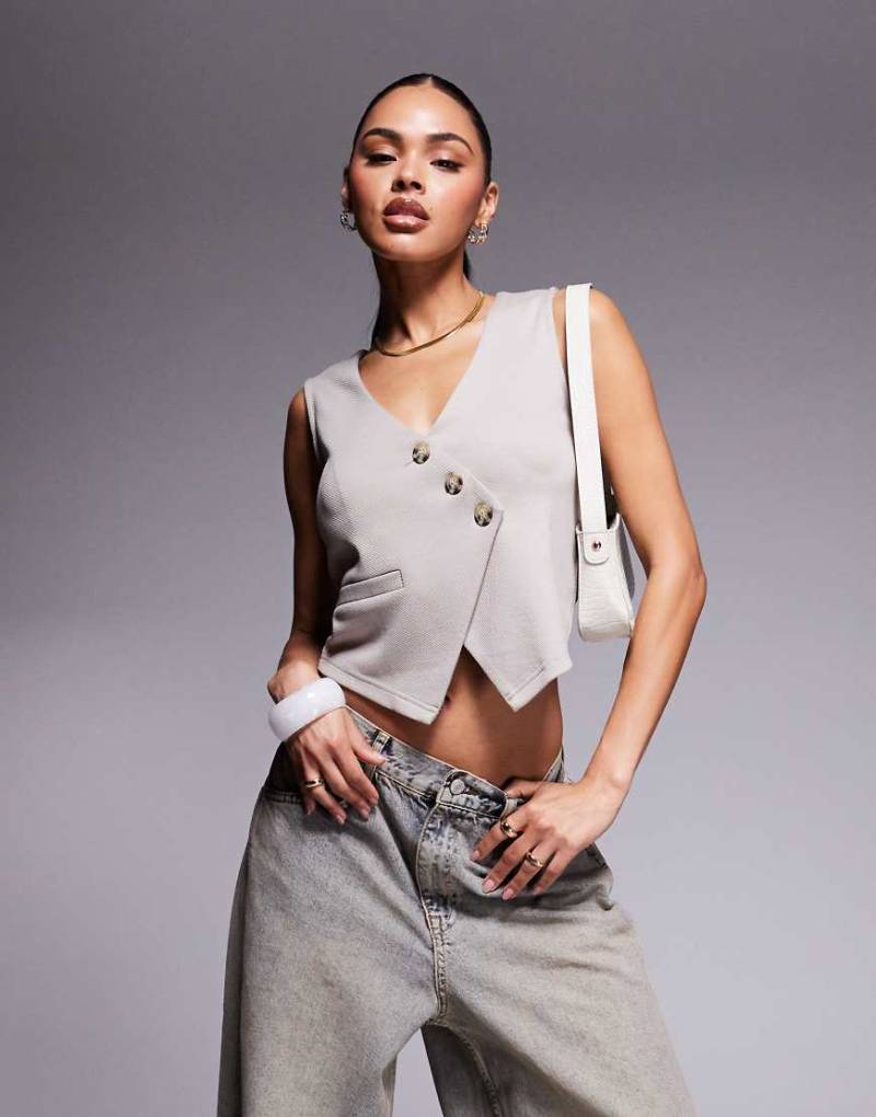 ASOS DESIGN - Asymmetrisches Westen-Top in Steinbeige-Neutral von ASOS DESIGN