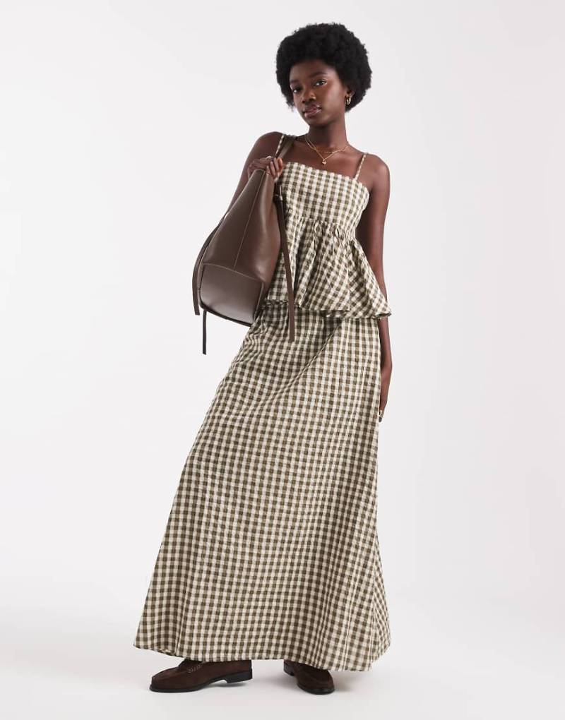 ASOS DESIGN - Ausgestellter Maxirock mit Vichy-Karo in Salbeigrün-Bunt von ASOS DESIGN