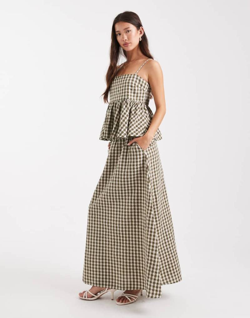 ASOS DESIGN - Ausgestellter Maxirock mit Vichy-Karo in Salbeigrün-Bunt von ASOS DESIGN