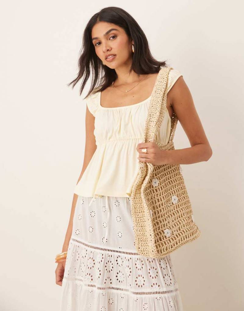 ASOS DESIGN - Ausgestelltes Babydoll-Oberteil im Milchmädchen-Stil in Zitronengelb von ASOS DESIGN