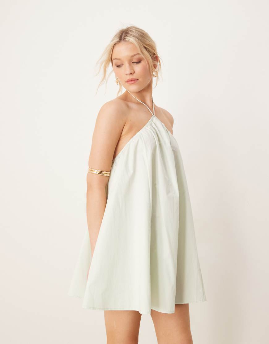 ASOS DESIGN - Ausgestelltes Minikleid aus Baumwolle in eisigem Mintgrün von ASOS DESIGN