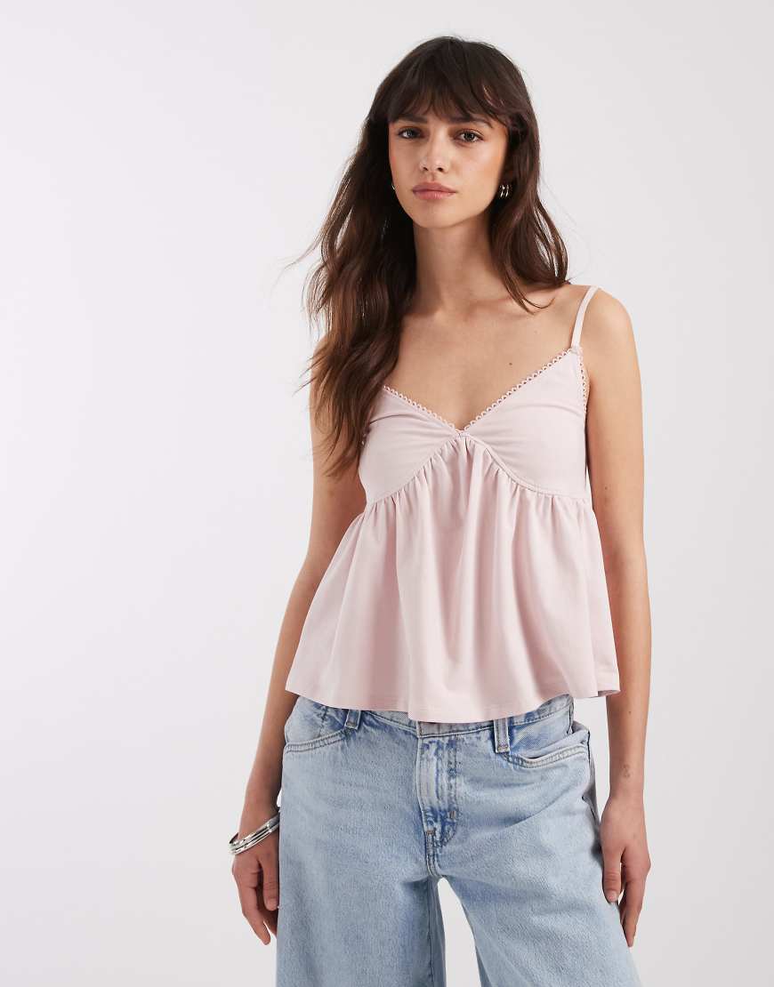 ASOS DESIGN - Babydoll-Camisole in Rosa mit Zierborte von ASOS DESIGN