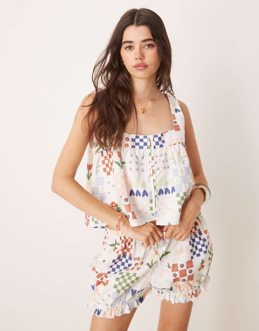 ASOS DESIGN - Babydoll-Camisole mit Kachelmuster-Bunt ASOS DESIGN - Babydoll-Camisole mit Kachelmuster-Bunt von ASOS DESIGN