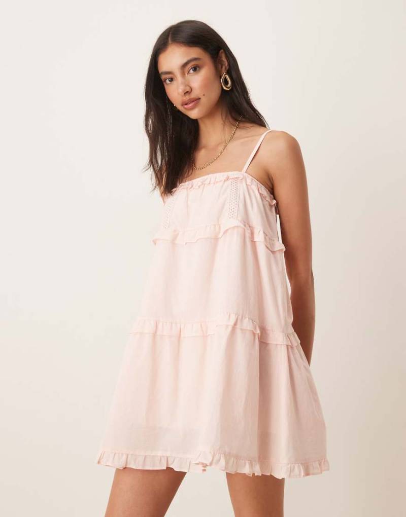 ASOS DESIGN - Babydoll-Minikleid in Babyrosa mit Einsätzen und Borte von ASOS DESIGN