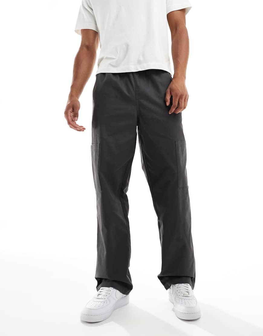 ASOS DESIGN - Baggy Cargohose in Grau mit elastischem Bund von ASOS DESIGN