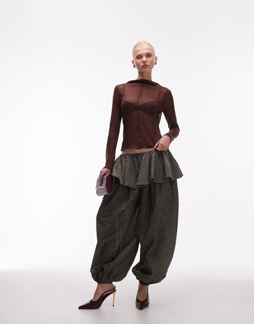 ASOS DESIGN - Ballonhose mit Vichy-Karomuster und Rock-Overlay-Detail-Schwarz von ASOS DESIGN