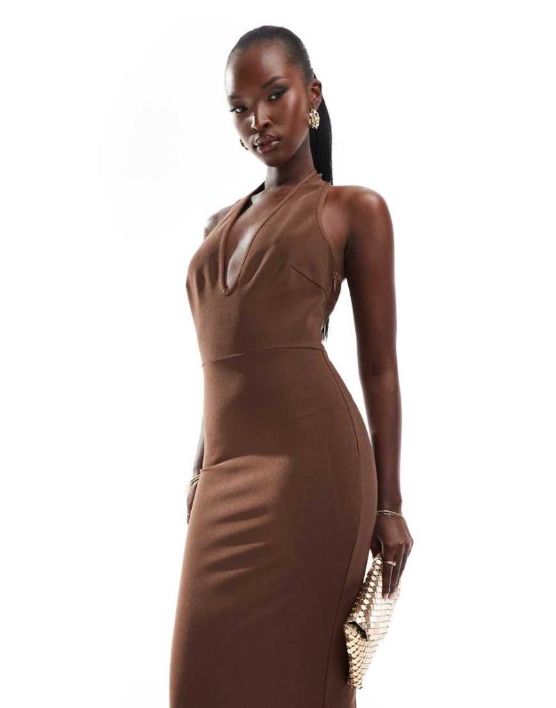 ASOS DESIGN - Bandagen-Midikleid in Schokobraun mit Neckholder und tiefem U-Ausschnitt ASOS DESIGN - Bandagen-Midikleid in Schokobraun mit Neckholder und tiefem U-Ausschnitt von ASOS DESIGN