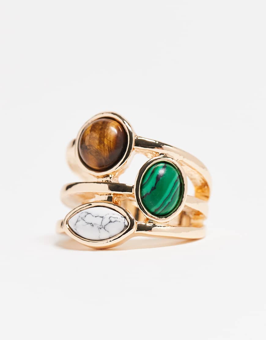 ASOS DESIGN - Bandring in Goldoptik mit mehrfarbigen Schmucksteinen in Halbedelstein-Optik-Goldfarben von ASOS DESIGN