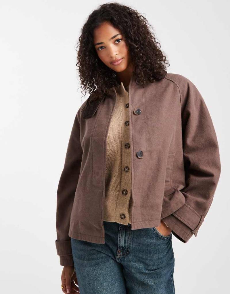 ASOS DESIGN - Jacke in Mokka mit Kontrastkragen-Keine Farbe von ASOS DESIGN