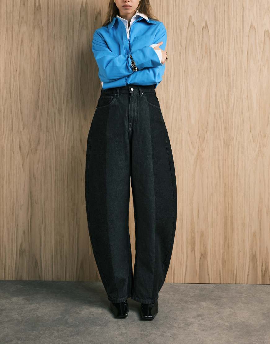 ASOS DESIGN - Barrel-Jeans in farblich abgestimmter grauer Waschung mit hohem Bund von ASOS DESIGN