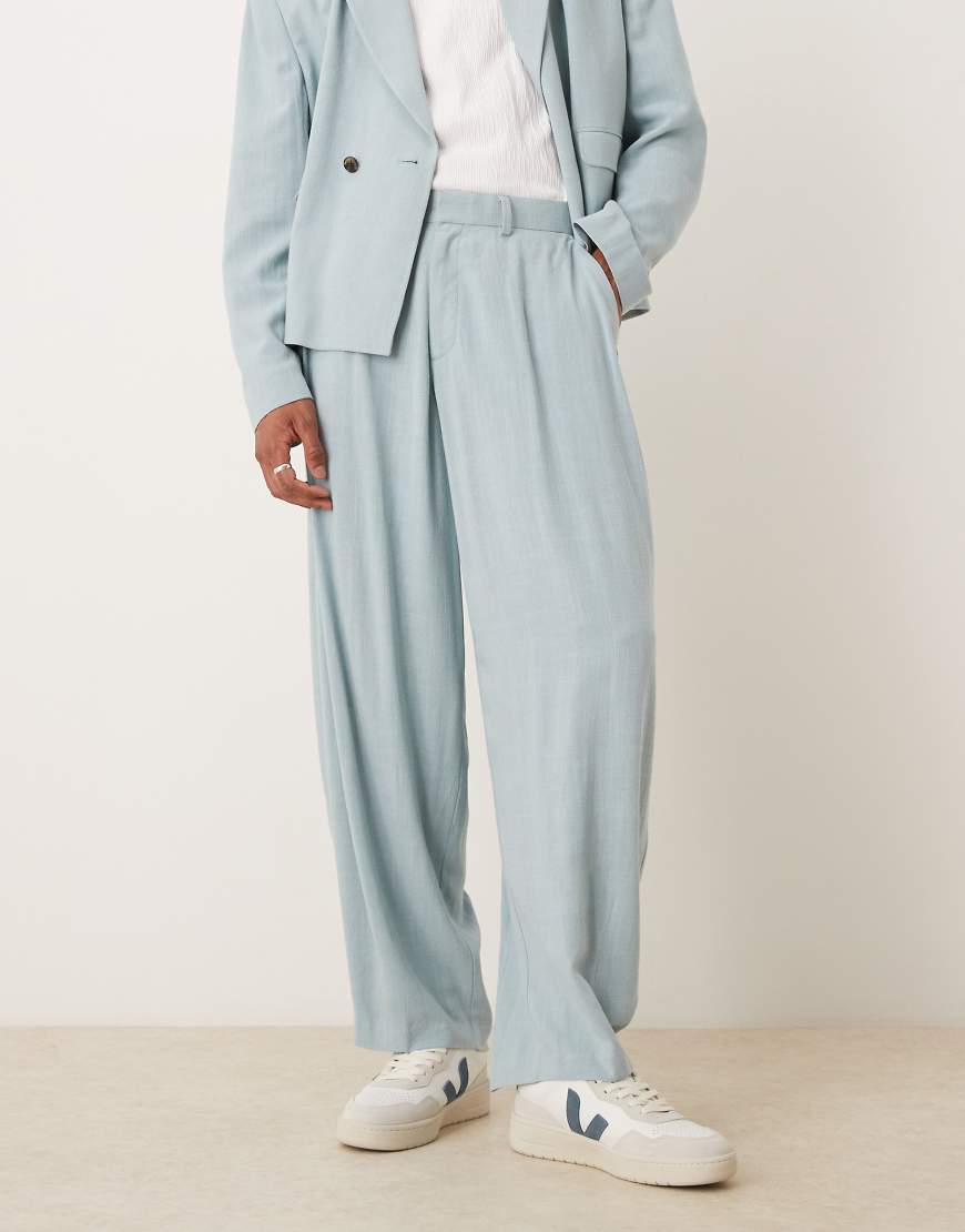 ASOS DESIGN - Barrel Leg Anzughose aus Leinenmix in Hellblau von ASOS DESIGN