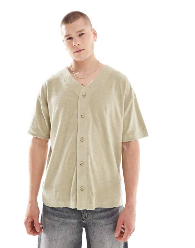 ASOS DESIGN - Baseball-Hemd in Oversize-Passform aus Frottee in Grün von ASOS DESIGN