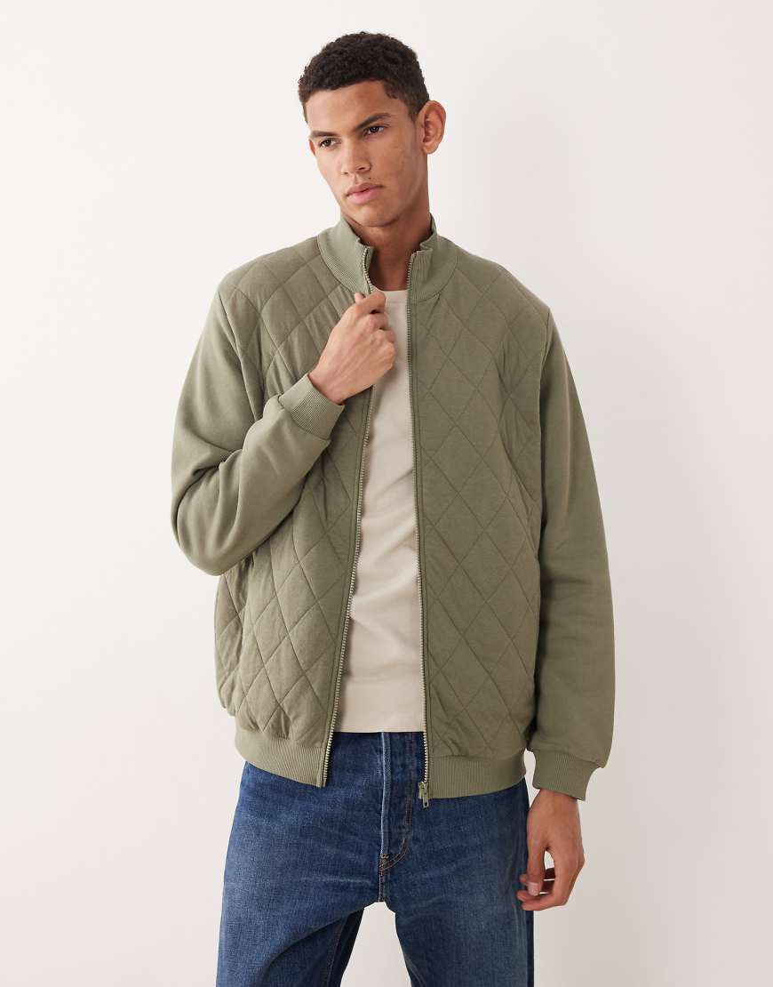 ASOS DESIGN - Basic-Jacke in Dunkelgrün mit durchgehendem Reißverschluss und Stehkragen von ASOS DESIGN