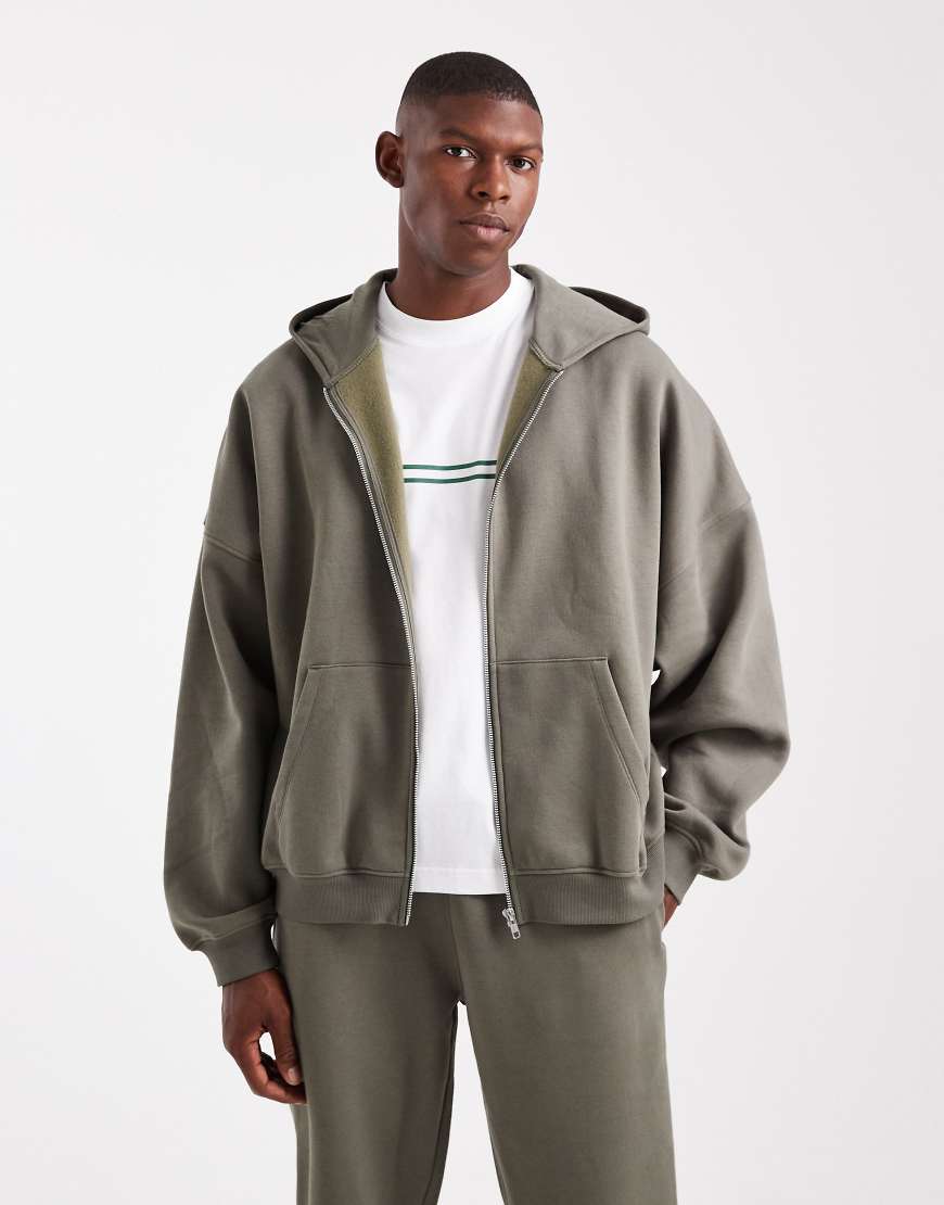 ASOS DESIGN - Basic-Kapuzenjacke in Khaki mit Super-Oversize-Schnitt-Grün von ASOS DESIGN