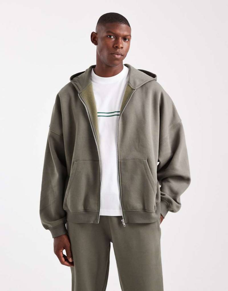 ASOS DESIGN - Basic-Kapuzenjacke in Khaki mit Super-Oversize-Schnitt-Grün von ASOS DESIGN