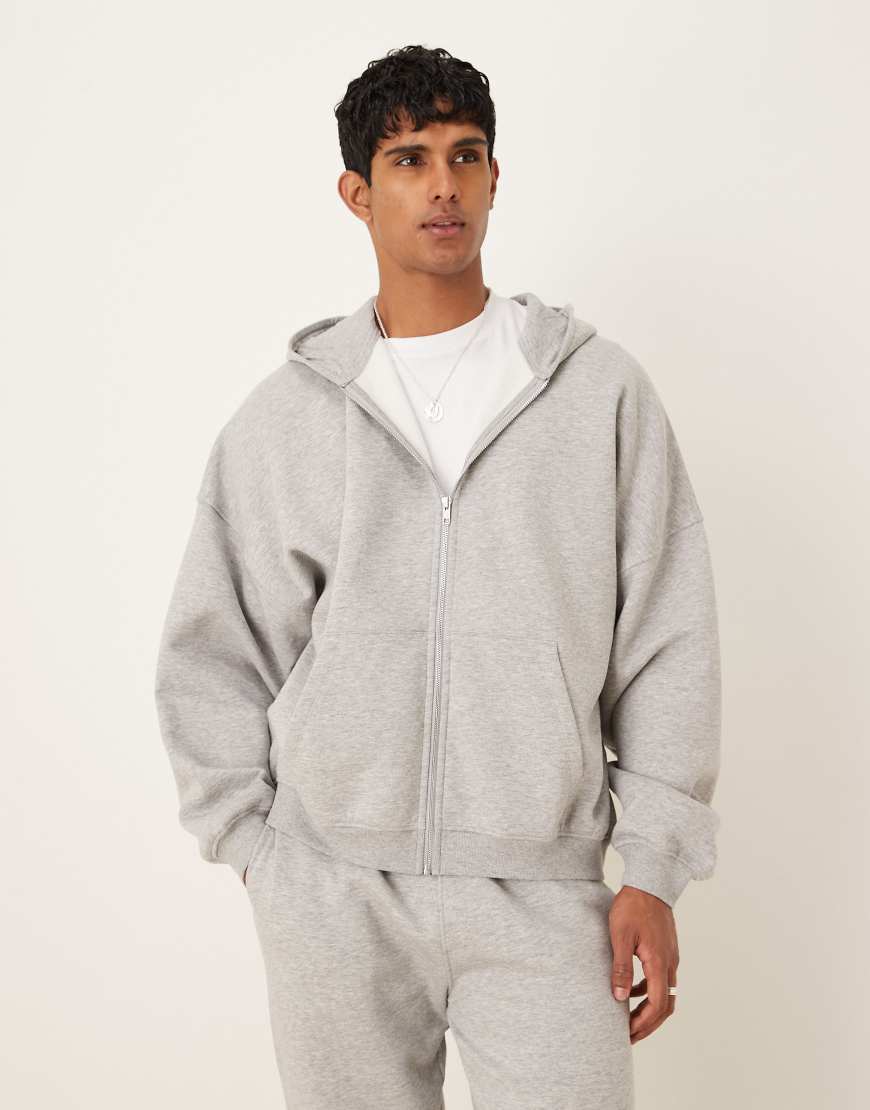 ASOS DESIGN - Basic-Kapuzenjacke in grau meliert mit extremer Oversize-Passform von ASOS DESIGN