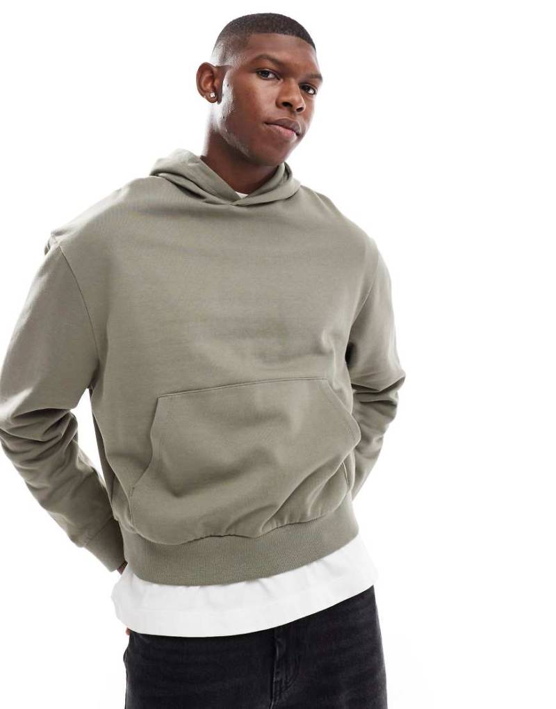 ASOS DESIGN - Basic-Kapuzenpullover in Khaki mit kastigem Oversize-Schnitt-Grün von ASOS DESIGN