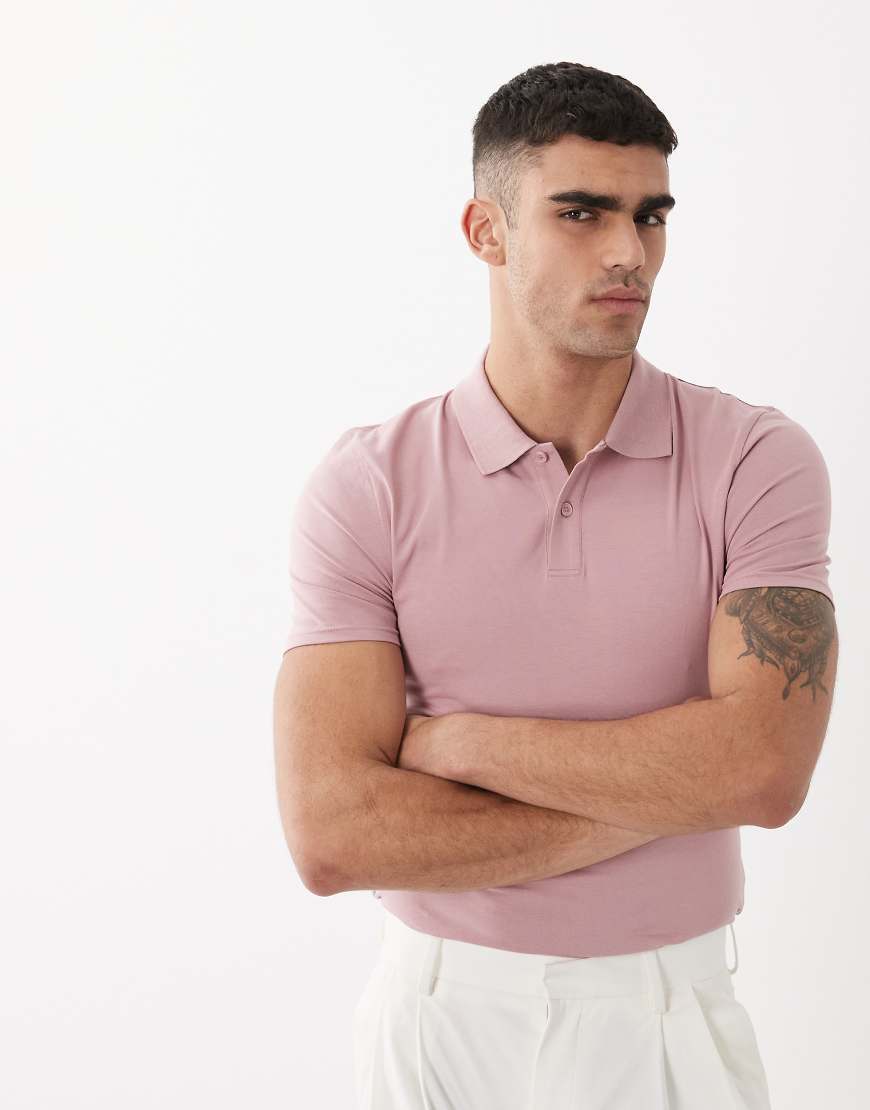 ASOS DESIGN - Basic-Muskelshirt in Rosa im Polo-Stil von ASOS DESIGN