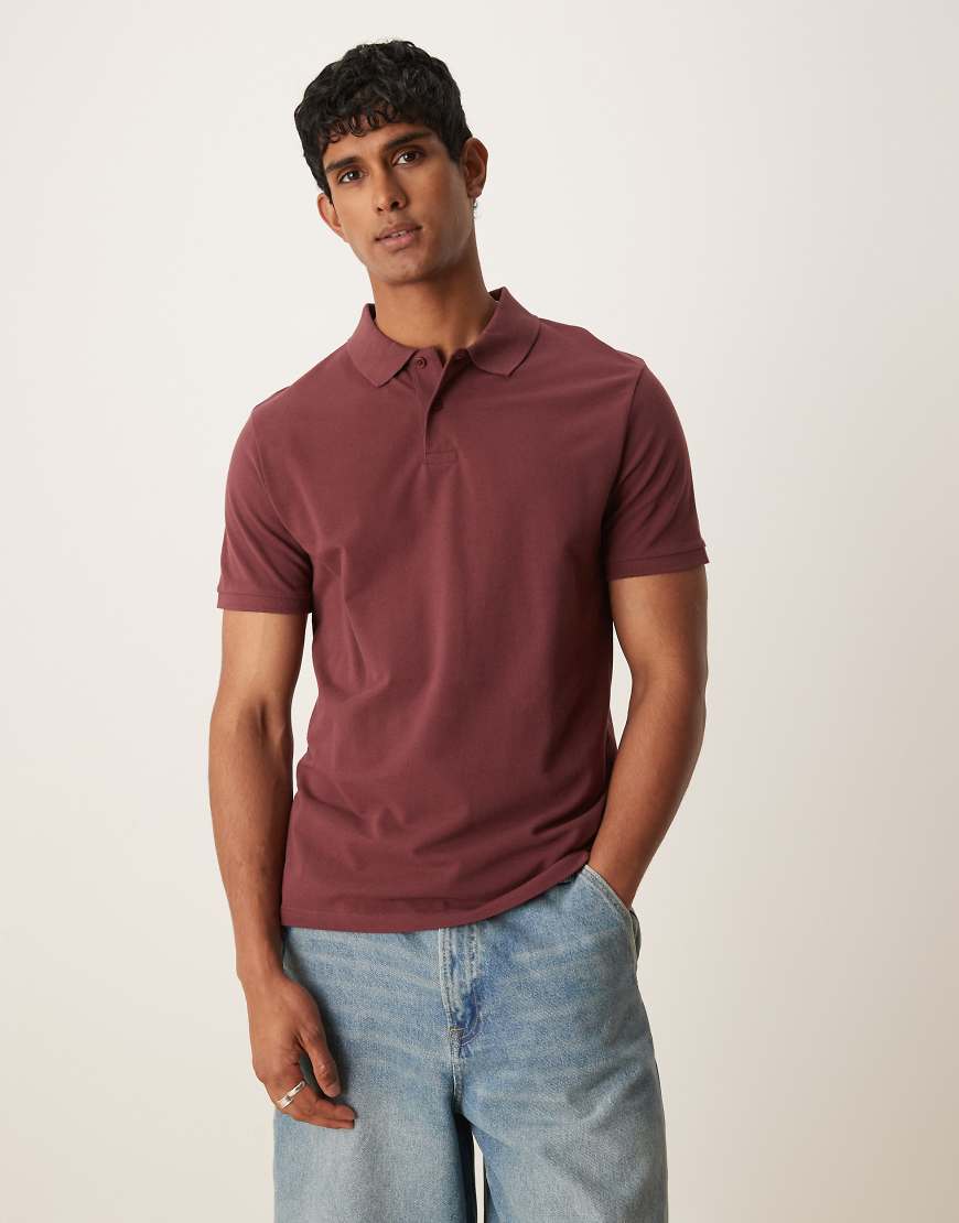 ASOS DESIGN - Basic-Polohemd aus Pikee in Burgunderrot von ASOS DESIGN