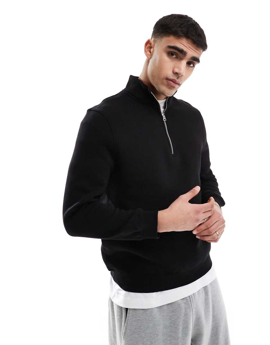 ASOS DESIGN - Basic-Sweatshirt im Relaxed Fit in Schwarz mit kurzem Reißverschluss von ASOS DESIGN