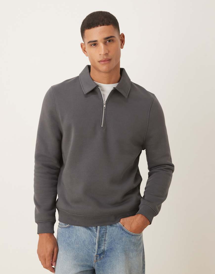 ASOS DESIGN - Basic-Sweatshirt in Grau mit kurzem Reißverschluss und Kragen ASOS DESIGN - Basic-Sweatshirt in Grau mit kurzem Reißverschluss und Kragen von ASOS DESIGN