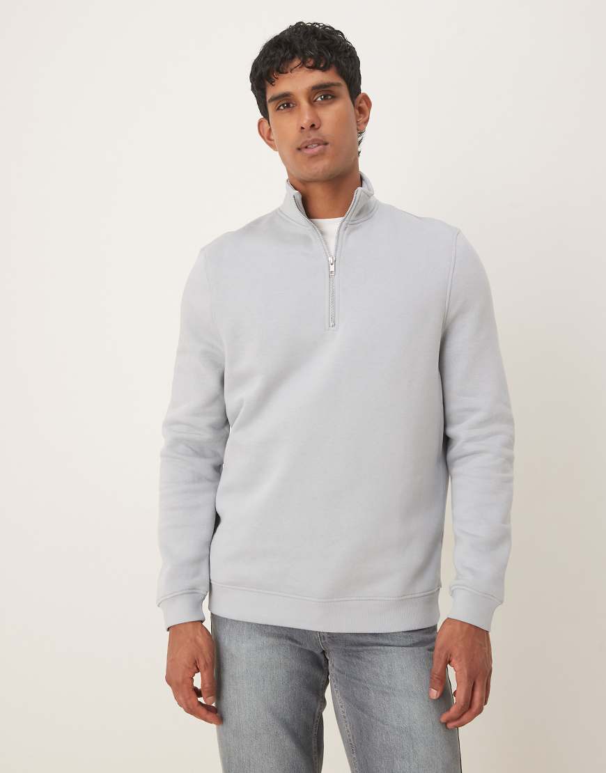ASOS DESIGN - Essentials - Sweatshirt in Grau mit kurzem Reißverschluss von ASOS DESIGN