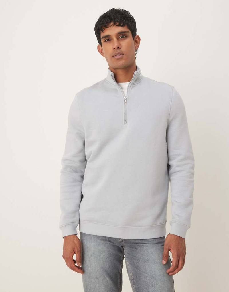 ASOS DESIGN - Essentials - Sweatshirt in Grau mit kurzem Reißverschluss von ASOS DESIGN