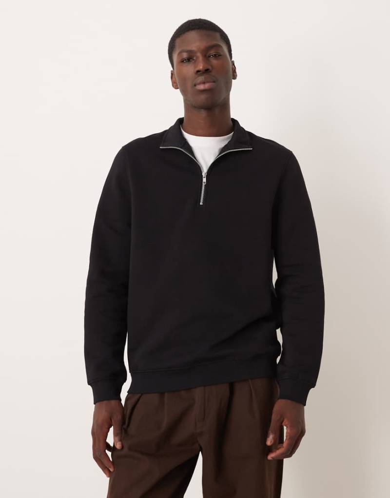 ASOS DESIGN - Basic-Sweatshirt in Schwarz mit kurzem Reißverschluss von ASOS DESIGN