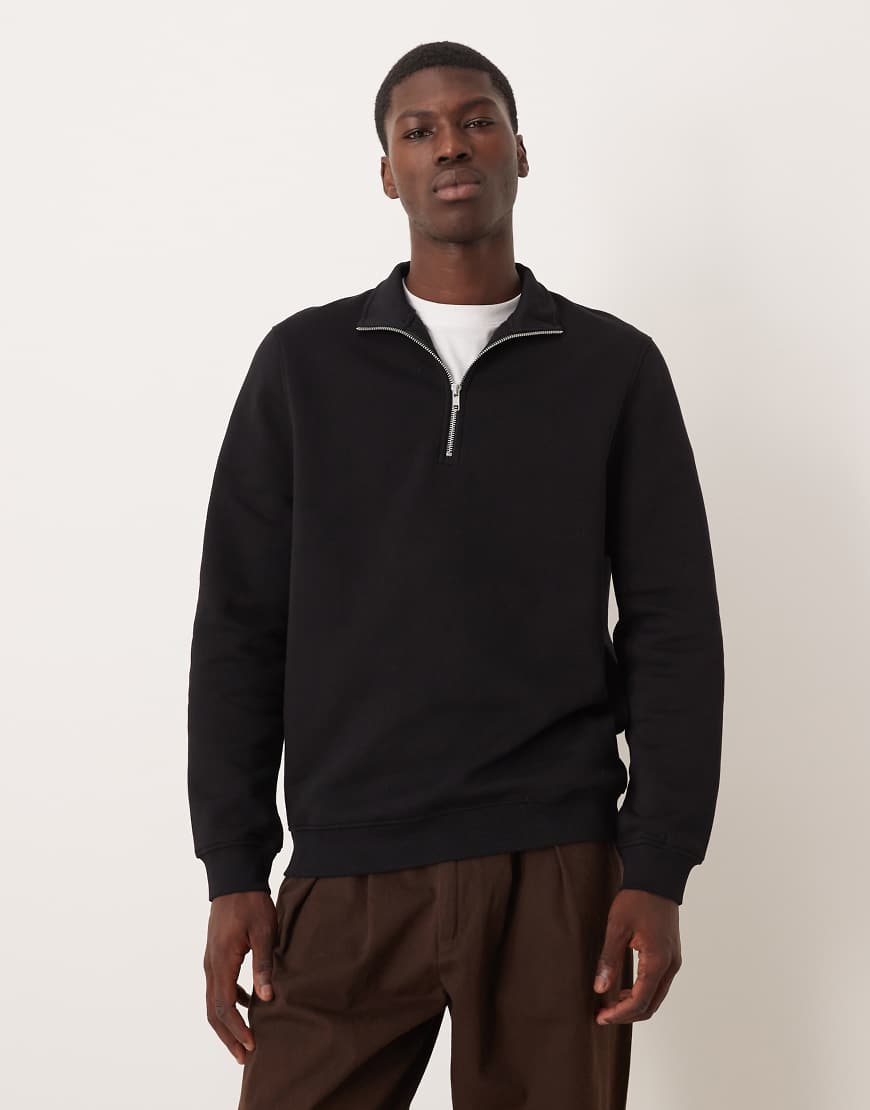 ASOS DESIGN - Basic-Sweatshirt in Schwarz mit kurzem Reißverschluss von ASOS DESIGN