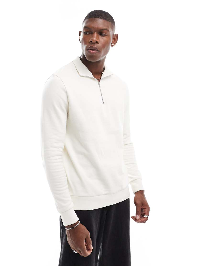 ASOS DESIGN - Basic-Sweatshirt in Steinbeige mit kurzem Reißverschluss-Neutral von ASOS DESIGN