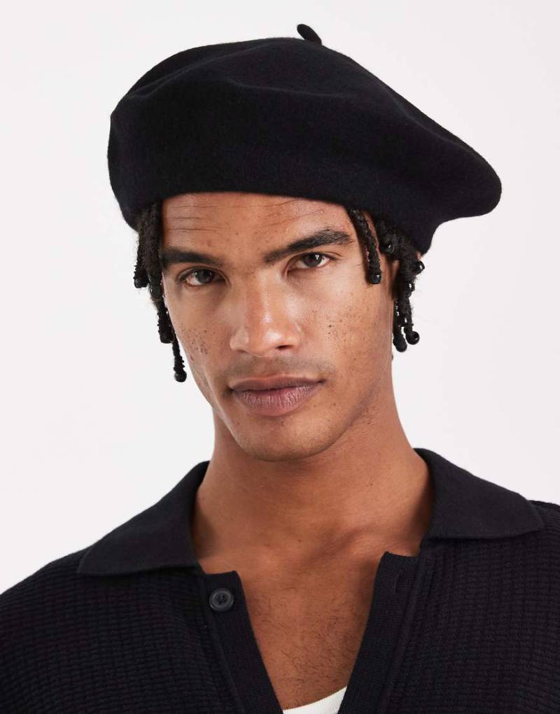ASOS DESIGN - Baskenmütze aus Wolle in Schwarz von ASOS DESIGN