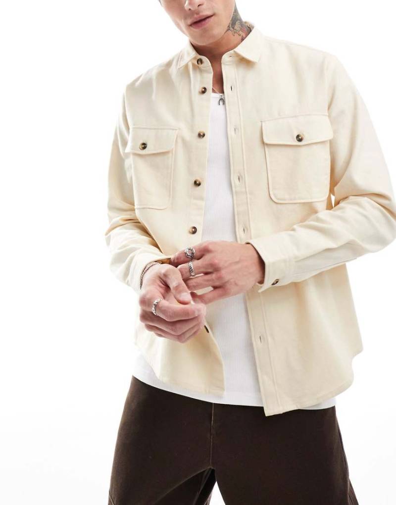 ASOS DESIGN - Baumwoll-Hemdjacke in Beige-Grün von ASOS DESIGN