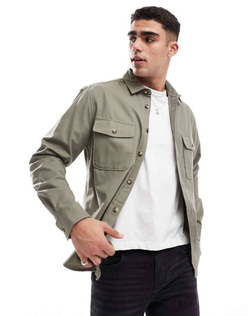 ASOS DESIGN - Baumwoll-Hemdjacke in Khaki-Grün von ASOS DESIGN