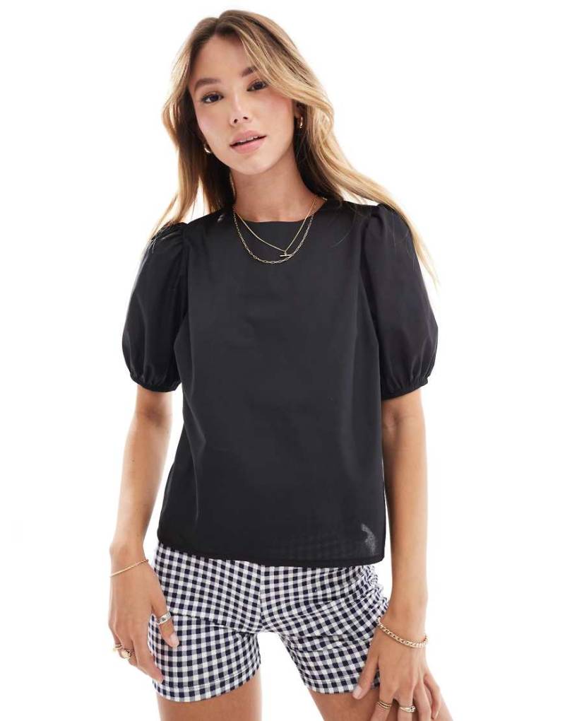 ASOS DESIGN - Baumwoll-Oberteil in Schwarz mit Puffärmeln von ASOS DESIGN