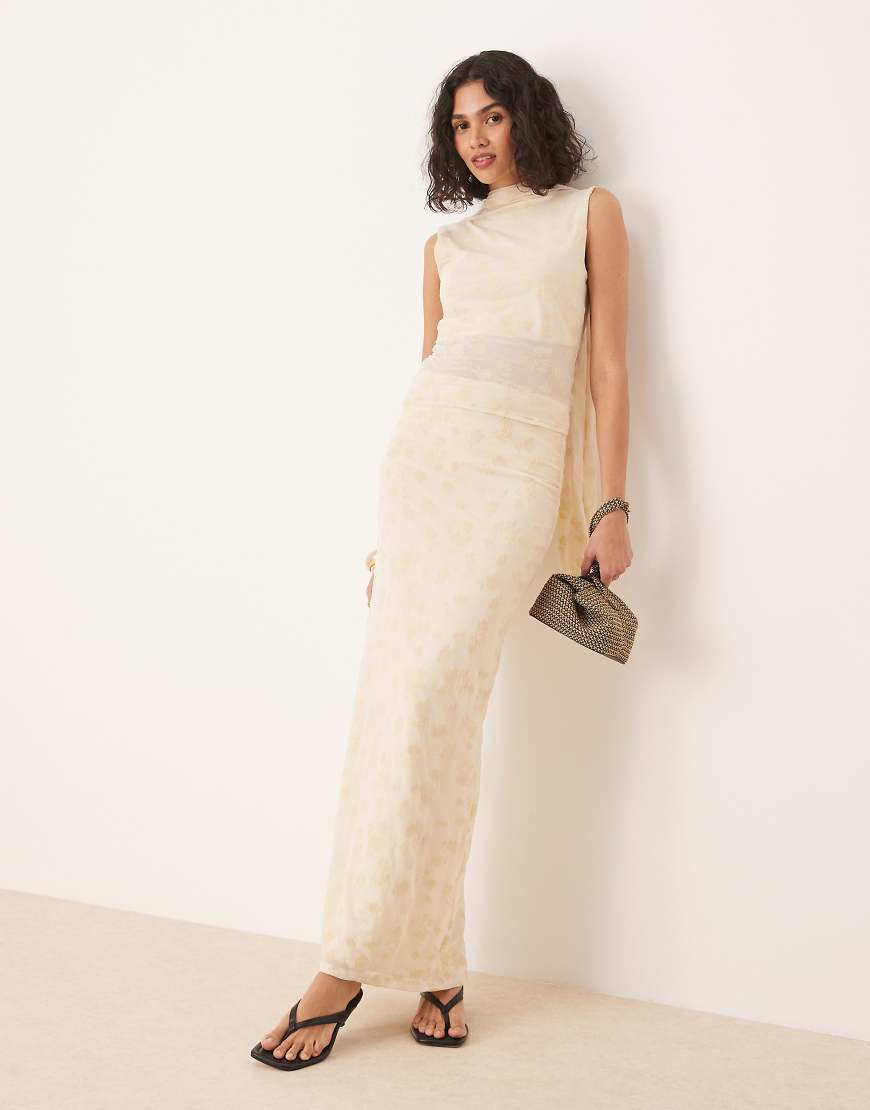 ASOS DESIGN - Beflockter Maxirock in Cremeweiß, Kombiteil-Gelb von ASOS DESIGN