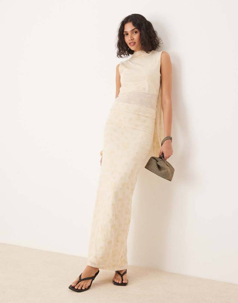 ASOS DESIGN - Beflockter Maxirock in Cremeweiß, Kombiteil-Gelb von ASOS DESIGN