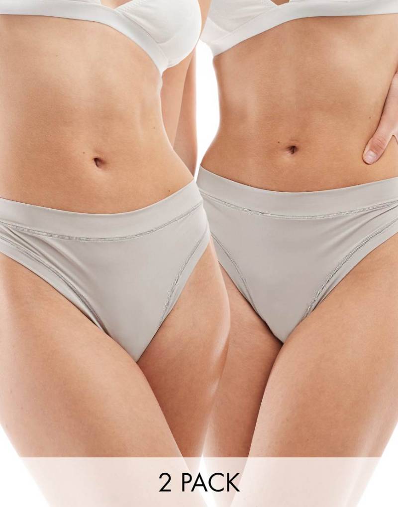 ASOS DESIGN - Bella - 2er-Pack superweiche Tangas in Grau mit hoher Taille von ASOS DESIGN